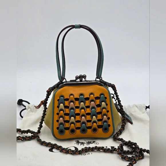 š„RAREš„Coach 1941 Double Kisslock Frame 23 W/ Links Goldenrod Multi - Picture 16 of 16